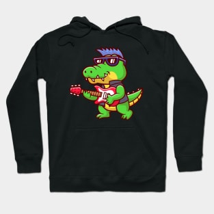 Cute Crocodile Playing Electric Guitar Cartoon Hoodie